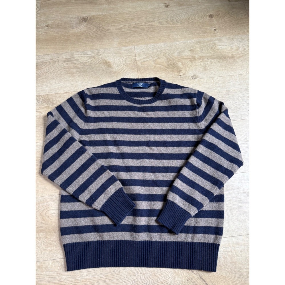 EUC Mens J Crew 100% lambswool striped crewneck sweater size L